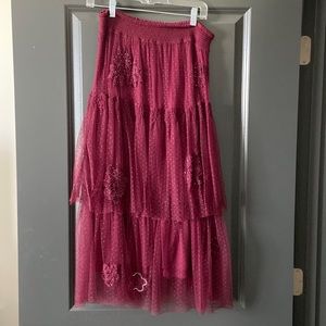 Plum Tiered Skirt with beaded detail from Anthropologie